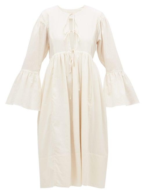 Matchesfashion.com Loup Charmant - Minerva Bell-sleeve Cotton Dress - Womens - Ivory
