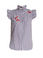 Matchesfashion.com Bliss And Mischief - Cherry Embroidered Gingham Cotton Shirt - Womens - Blue White