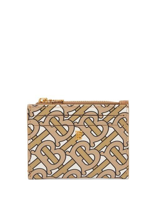 Matchesfashion.com Burberry - Simone Monogram Logo Print Leather Wallet - Womens - Beige Multi