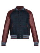 Prada Leather-sleeve Checked Wool Bomber Jacket