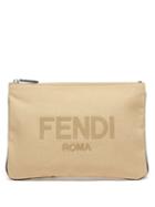 Mens Bags Fendi - Logo-appliqu Cotton-canvas Pouch - Mens - Beige