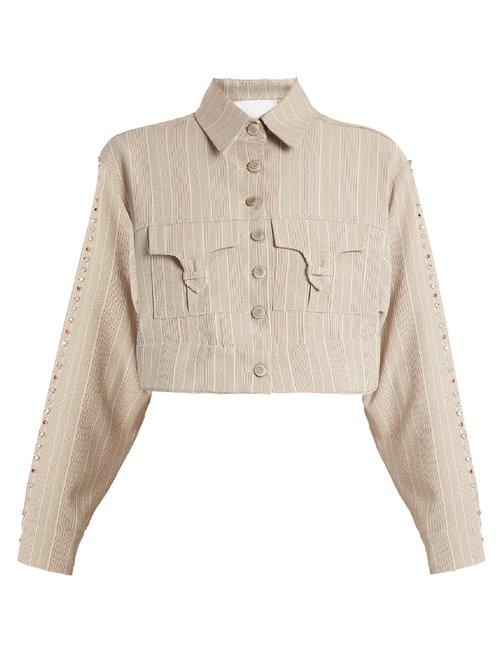 Matchesfashion.com Art School - Blow Crystal Embellished Cotton Cropped Jacket - Womens - Grey Multi