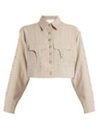 Matchesfashion.com Art School - Blow Crystal Embellished Cotton Cropped Jacket - Womens - Grey Multi