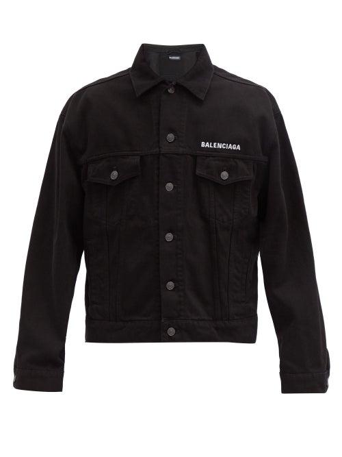 Matchesfashion.com Balenciaga - Crew-embroidered Denim Jacket - Mens - Black