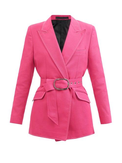 Thebe Magugu - Belted Contrast-stitch Cotton Wraparound Jacket - Womens - Pink
