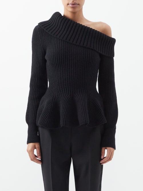 Alexander Mcqueen - Off-the-shoulder Rib-knit Cashmere-blend Sweater - Womens - Black