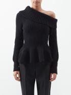 Alexander Mcqueen - Off-the-shoulder Rib-knit Cashmere-blend Sweater - Womens - Black