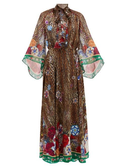 Matchesfashion.com Camilla - Jewel Of Jupiter-print Silk-crepe Wrap Dress - Womens - Brown Print