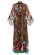 Matchesfashion.com Camilla - Jewel Of Jupiter-print Silk-crepe Wrap Dress - Womens - Brown Print