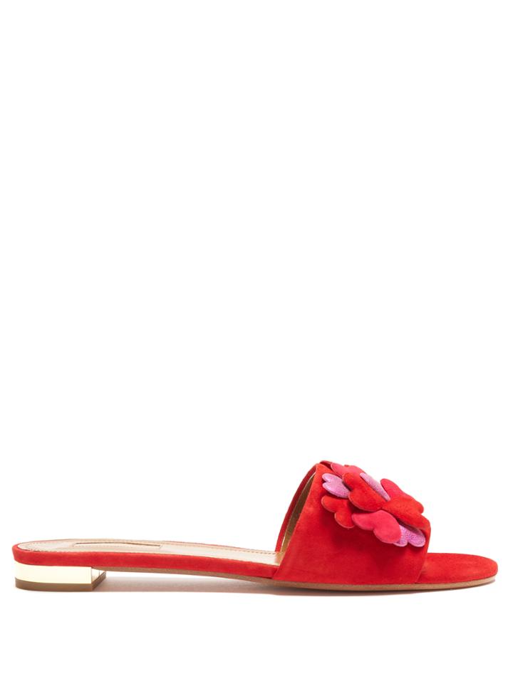 Aquazzura Happy Hearts Suede Slides
