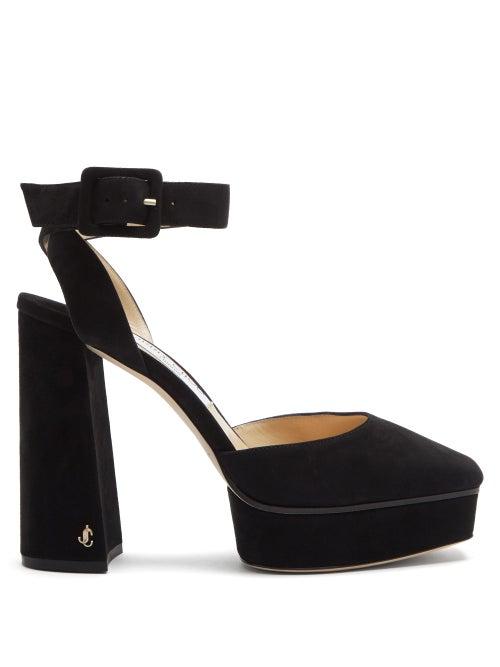 Matchesfashion.com Jimmy Choo - Jinn 125 Square-toe Suede Platform Sandals - Womens - Black