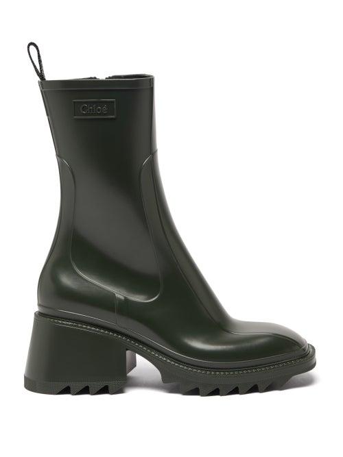 Ladies Shoes Chlo - Betty Block-heel Rubber Boots - Womens - Green