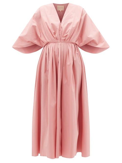 Matchesfashion.com Roksanda - Amina Cape-sleeve Cotton-poplin Midi Dress - Womens - Pink