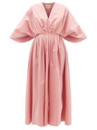 Matchesfashion.com Roksanda - Amina Cape-sleeve Cotton-poplin Midi Dress - Womens - Pink