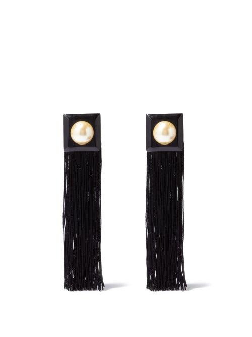 Saint Laurent - Pearl-embellished Tasselled Earrings - Womens - Black Multi