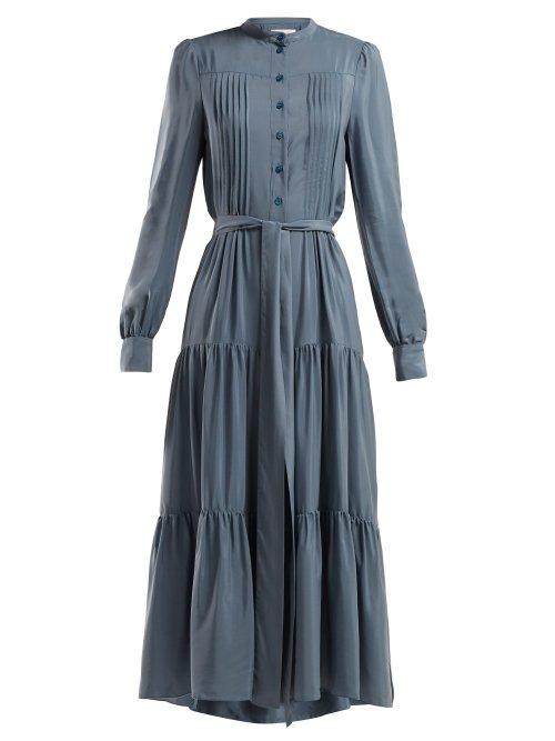 Matchesfashion.com See By Chlo - Pleated Tie Waist Crepe Dress - Womens - Blue