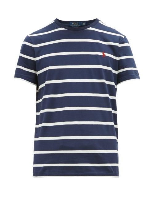 Matchesfashion.com Polo Ralph Lauren - Logo Embroidered Striped Cotton Jersey T Shirt - Mens - Navy White