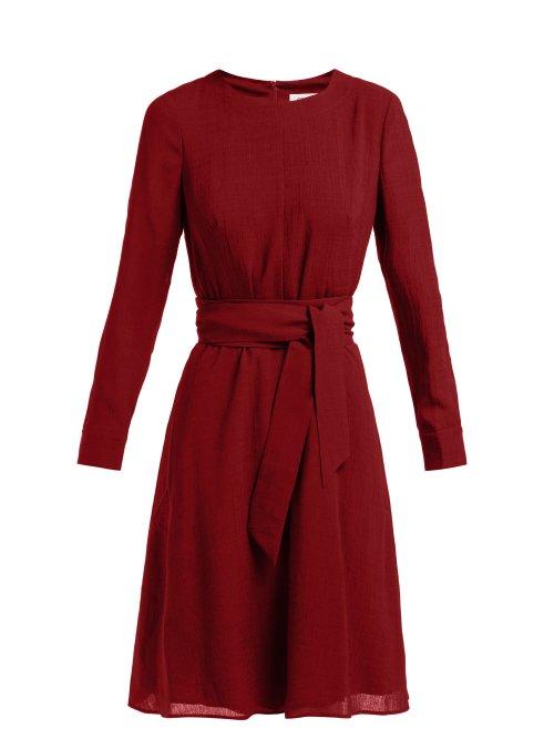 Matchesfashion.com Cefinn - Belted Long Sleeved Dress - Womens - Burgundy