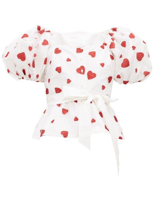 Matchesfashion.com Rodarte - Glitter Heart Tulle And Silk Taffeta Top - Womens - White Multi