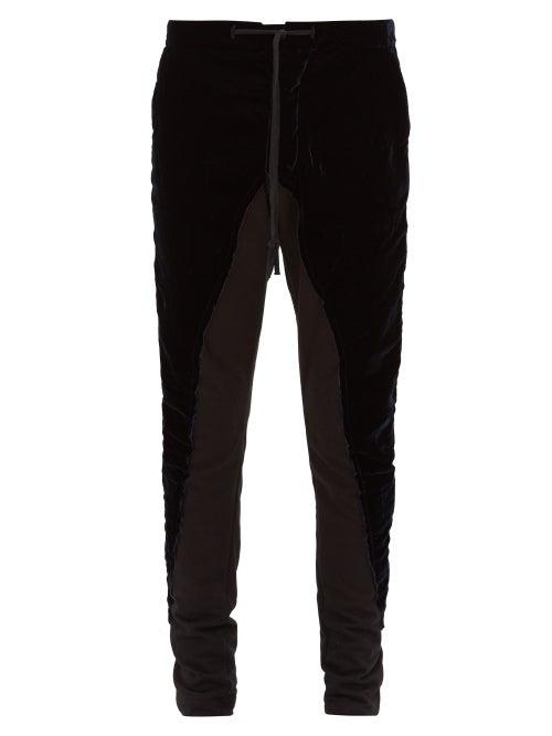 Matchesfashion.com Greg Lauren - Deconstructed Popper Trim Velvet Trousers - Mens - Black