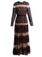 Matchesfashion.com Giambattista Valli - Rosebud Print Silk Chiffon Dress - Womens - Black Multi