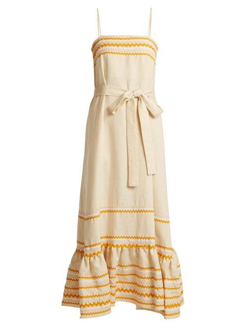 Matchesfashion.com Lisa Marie Fernandez - Ric Rac Trimmed Linen Slip Dress - Womens - Beige Multi