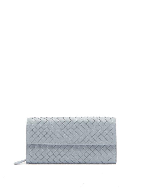 Matchesfashion.com Bottega Veneta - Intrecciato Continental Leather Wallet - Womens - Light Blue