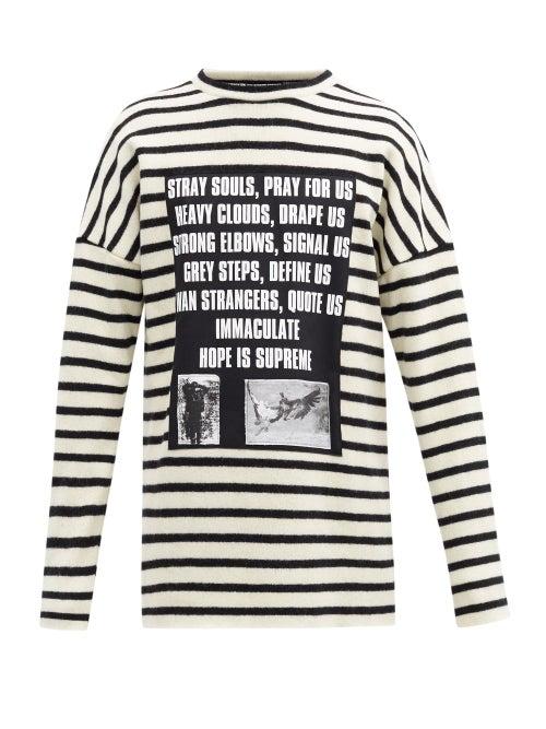 Matchesfashion.com Raf Simons - Ss02 Poem-panel Striped Brushed-wool Sweater - Mens - White Black