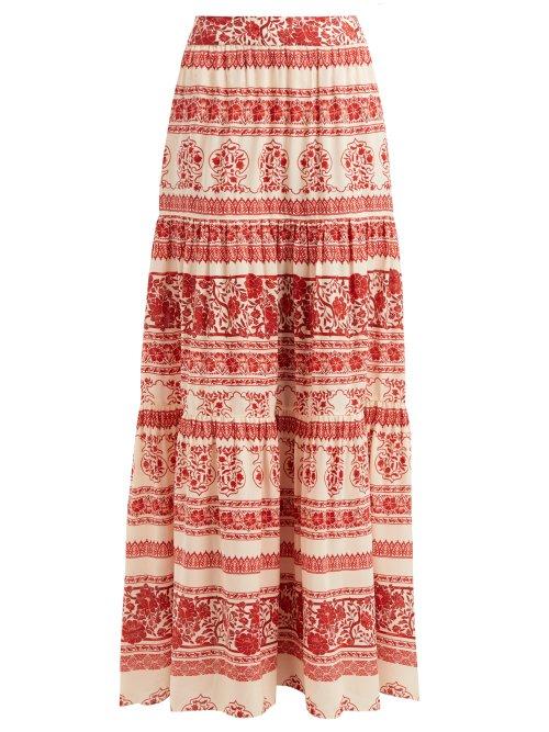 Matchesfashion.com Johanna Ortiz - Western Orientalism Tiered Silk Maxi Skirt - Womens - Red Multi