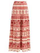 Matchesfashion.com Johanna Ortiz - Western Orientalism Tiered Silk Maxi Skirt - Womens - Red Multi
