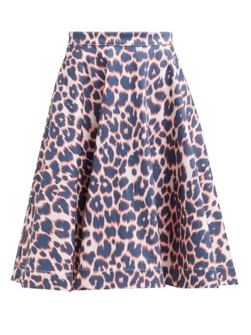 Matchesfashion.com Calvin Klein 205w39nyc - Leopard Print Denim Midi Skirt - Womens - Red Multi