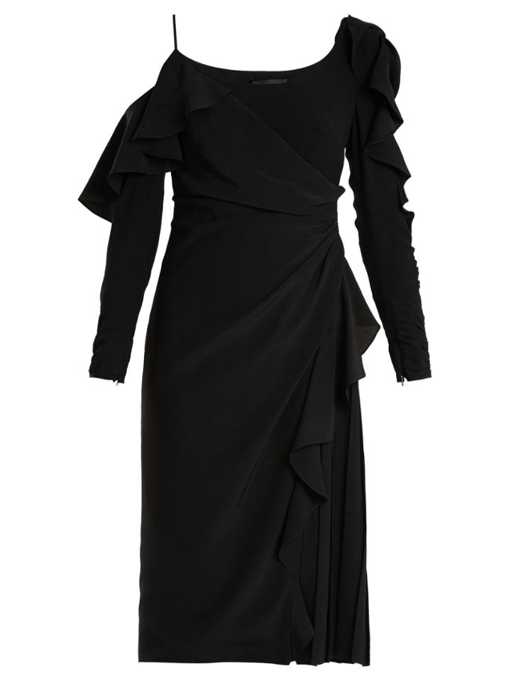 Versace Asymmetric Open-shoulder Ruffle-detail Dress