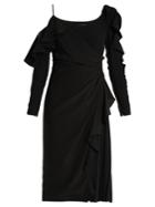 Versace Asymmetric Open-shoulder Ruffle-detail Dress