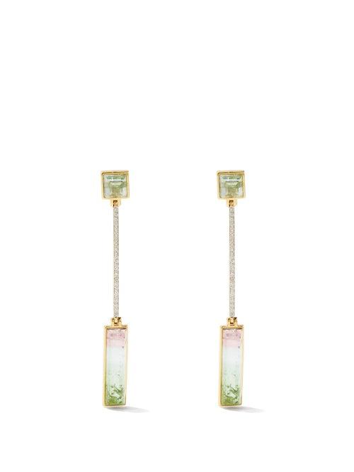 Jade Jagger - Neverending Diamond, Tourmaline & Gold Earrings - Womens - Gold Multi