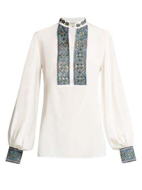 Matchesfashion.com Zeus + Dione - Mira Embroidered Silk Blouse - Womens - Cream Multi