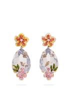 Matchesfashion.com Dolce & Gabbana - Crystal And Floral Embellished Earrings - Womens - Blue