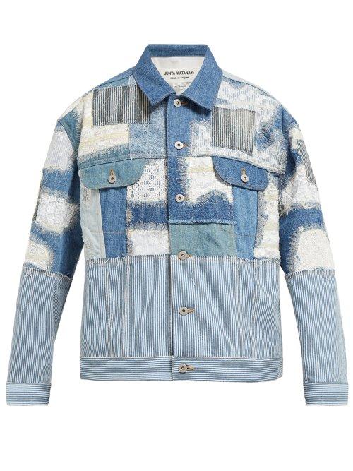 Matchesfashion.com Junya Watanabe - Patchwork Denim And Lace Jacket - Womens - Blue Multi