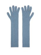 Raey - Ribbed Recycled Cashmere-blend Long Gloves - Womens - Light Blue