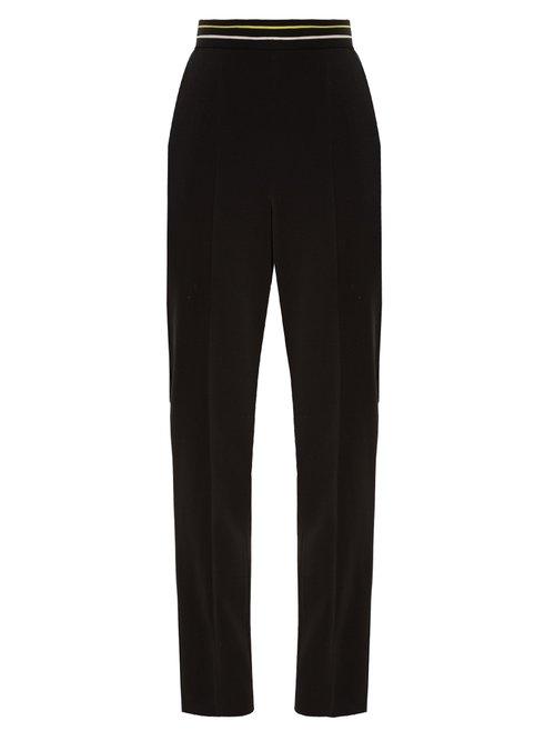 Matchesfashion.com Peter Pilotto - Striped Waist Straight Leg Stretch Cady Trousers - Womens - Black