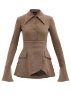A.w.a.k.e. Mode - Spearpoint-collar Check-twill Peplum Top - Womens - Brown Multi
