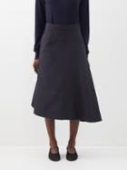 Jil Sander - Asymmetric Flared Gabardine Midi Skirt - Womens - Navy