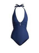 Matchesfashion.com Heidi Klein - Core U Bar Halterneck Swimsuit - Womens - Navy
