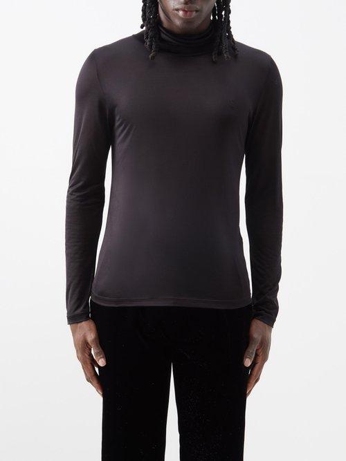 Saint Laurent - Roll-neck Silk-jersey Top - Mens - Black