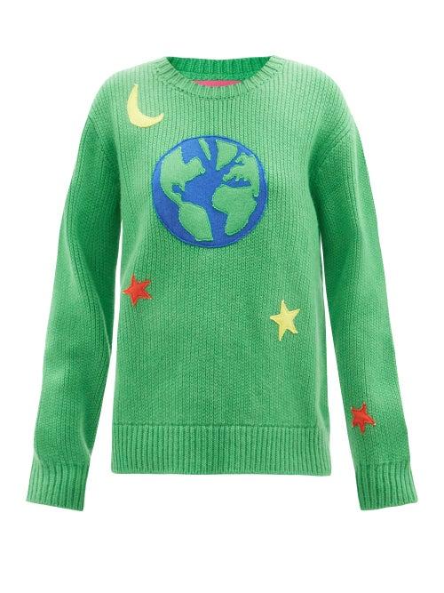 The Elder Statesman - Earth-appliqu Ribbed Cashmere Sweater - Womens - Green