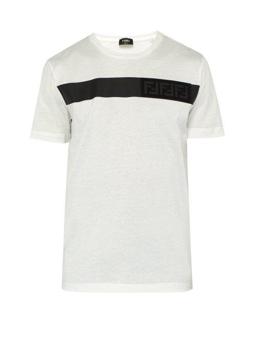 Matchesfashion.com Fendi - Ff Logo Appliqu Cotton T Shirt - Mens - White Multi