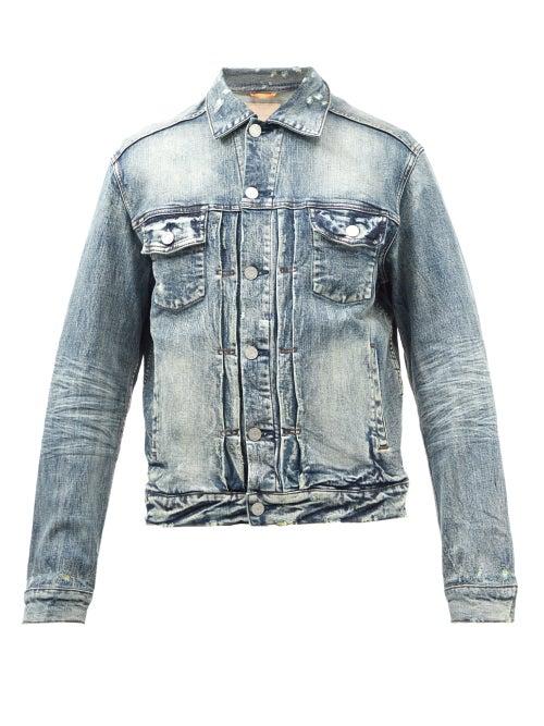 Purple Brand - Logo-patch Distressed Denim Jacket - Mens - Blue