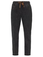 Brunello Cucinelli - Monili-trim Drawstring Tapered-leg Jeans - Womens - Black