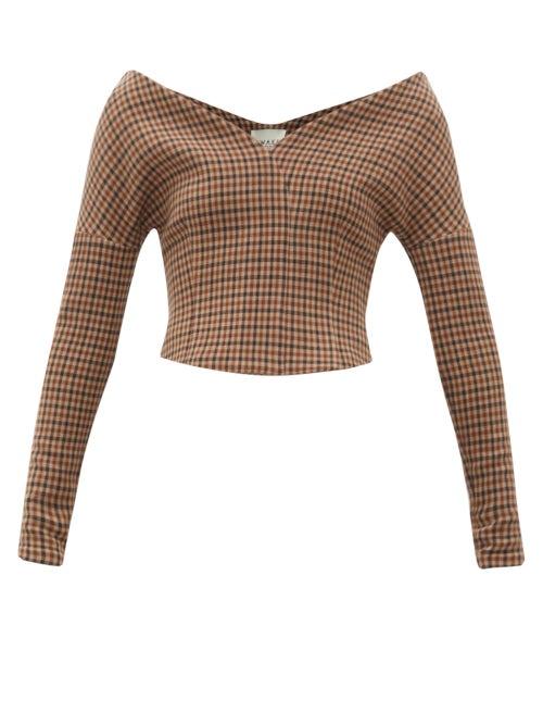 Matchesfashion.com A.w.a.k.e. Mode - Kyoto Non Monroe Gingham Twill Top - Womens - Brown