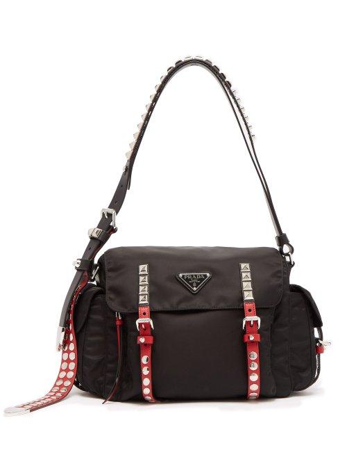 Matchesfashion.com Prada - Vela Leather Trimmed Cross Body Bag - Womens - Black Multi