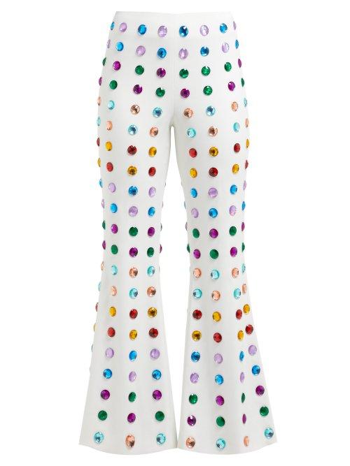 Matchesfashion.com Sara Battaglia - Crystal Embellished Kick Flare Cady Trousers - Womens - White Multi